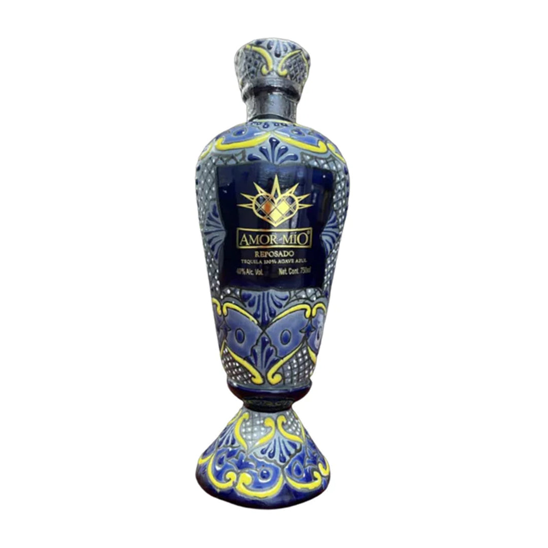 Amor Mio Tequila Amor Mio Reposado Ceramica Blue Hand Painted Tequila