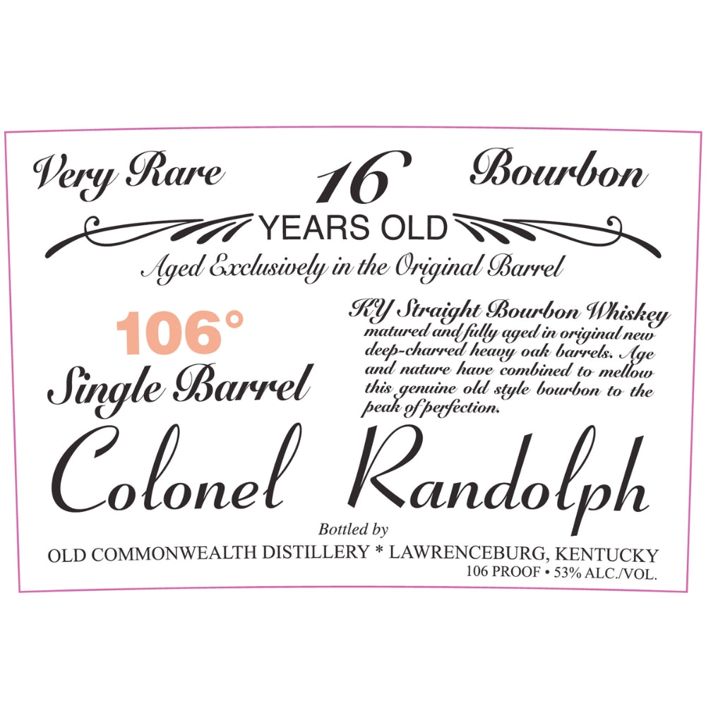 Colonel Randolph 16 Year Old Single Barrel Bourbon - My Bev Store