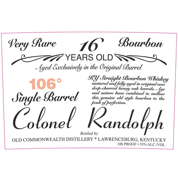 Colonel Randolph 16 Year Old Single Barrel Bourbon - My Bev Store