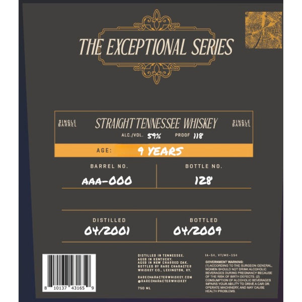 Rare Character The Exceptional Series 9 Year Old Tennessee Whiskey - My Bev Store