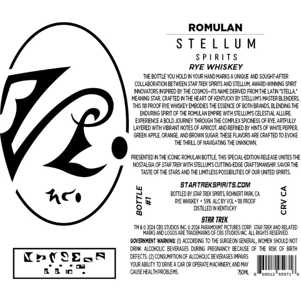 Stellum X Star Trek Spirits Romulan Rye Whiskey - My Bev Store