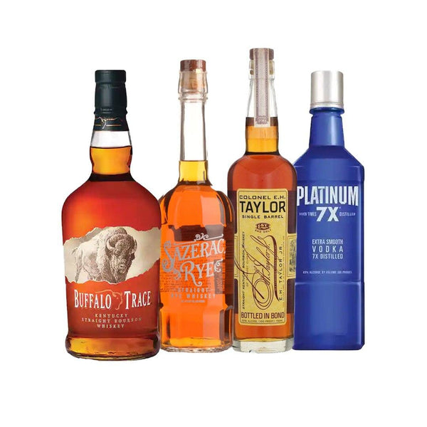 Colonel E.H Taylor Single Barrel, Sazerac Rye, Buffalo Trace Bourbon, Platinum 7X Vodka Special