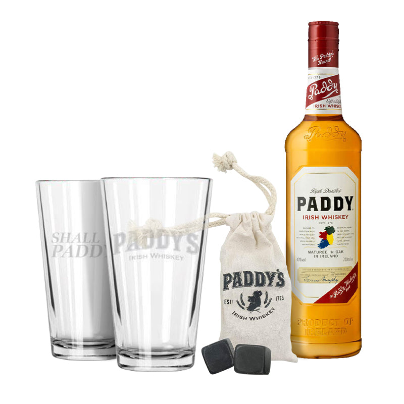 Sazerac Paddy's Irish Whiskey + Branded Glass and Whiskey Rocks Irish Whiskey